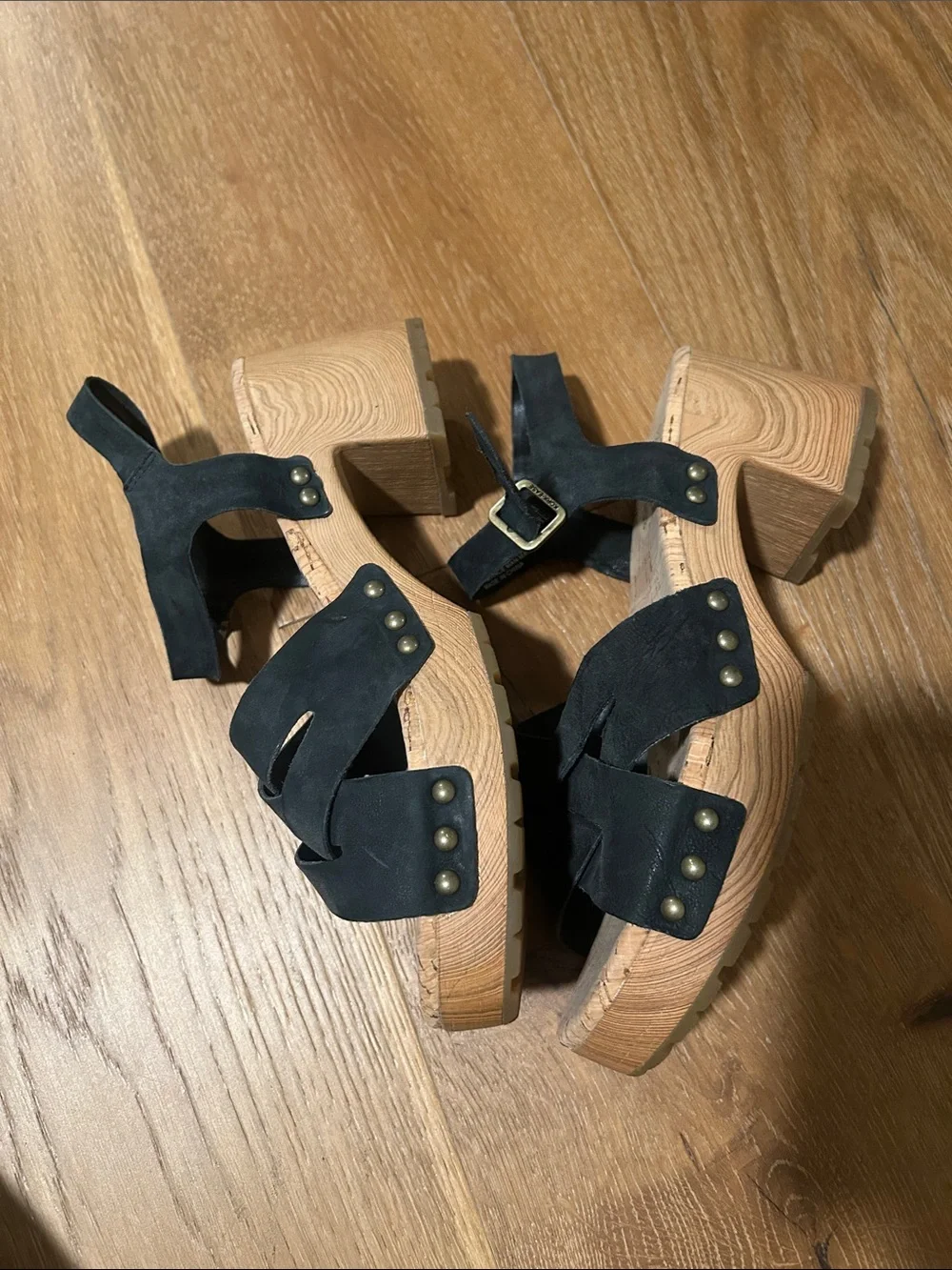 Kork-Ease Black Leather Cork-Strap Woven Sandals